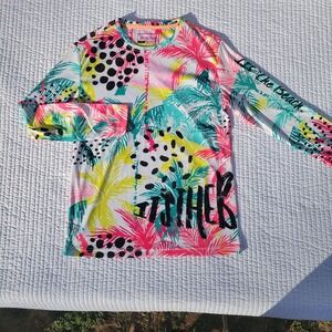 It's The Beach Womens XL Rash Guard Long Sleeve UPF 50+ Tropical Neon Swim Shirt